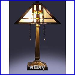 Tiffany Vintage Style Double Light Neutral Art Glass Table Slag Leaded Lamp