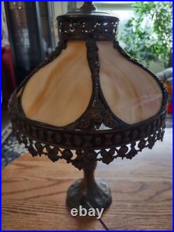 Tiffany style lamp 16 tall 11 wide slag glass shade with metal base 2.3 lbs