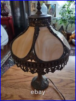 Tiffany style lamp 16 tall 11 wide slag glass shade with metal base 2.3 lbs