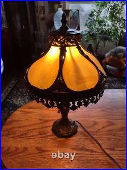 Tiffany style lamp 16 tall 11 wide slag glass shade with metal base 2.3 lbs