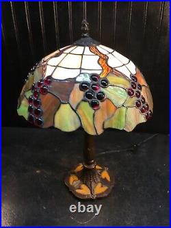 Tiffney Style Slag Stain Glass 18in Lamp With Red Grapes Table Lamp Free Ship