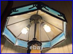 Turquoise Antique Slag Glass Art Deco Lamp with Rare Lighted Base