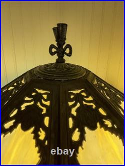 Turquoise Antique Slag Glass Art Deco Lamp with Rare Lighted Base