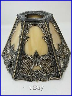 Two Antique Bradley & Hubbard Edwardian Arts & Crafts Lamp Shades Slag Glass B&H