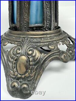 Uncommon PEH Arts & Crafts Style Blue Slag Glass Lamp