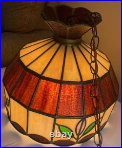 Underwriters Laboratories Stained Slag Glass Tiffany Style Hanging Leaf Lamp 16