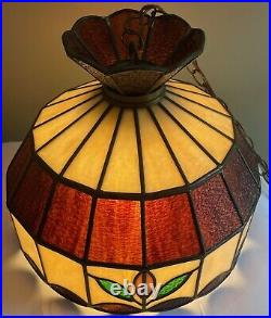 Underwriters Laboratories Stained Slag Glass Tiffany Style Hanging Leaf Lamp 16