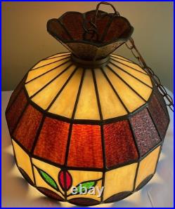 Underwriters Laboratories Stained Slag Glass Tiffany Style Hanging Leaf Lamp 16