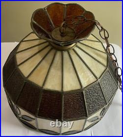 Underwriters Laboratories Stained Slag Glass Tiffany Style Hanging Leaf Lamp 16