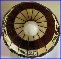 Underwriters Laboratories Stained Slag Glass Tiffany Style Hanging Leaf Lamp 16