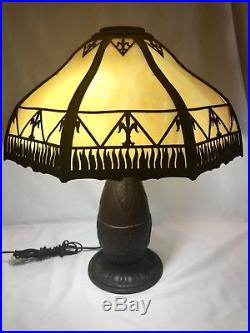 Unique Antique Leaded Slag Glass Lamp