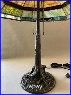 Unique Art Glass & Metal Company NY Tree Trunk Base Bronze Lamp Slag Glass Shade