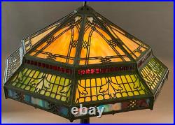 Unique Art Glass & Metal Company NY Tree Trunk Base Bronze Lamp Slag Glass Shade