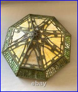 Unique Art Glass & Metal Company NY Tree Trunk Base Bronze Lamp Slag Glass Shade