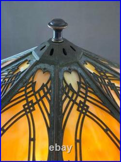 Unique Art Glass & Metal Company NY Tree Trunk Base Bronze Lamp Slag Glass Shade