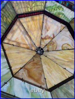 Unique Art Glass & Metal Company NY Tree Trunk Base Bronze Lamp Slag Glass Shade