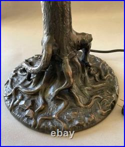 Unique Art Glass & Metal Company NY Tree Trunk Base Bronze Lamp Slag Glass Shade