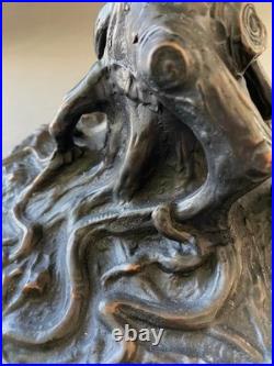 Unique Art Glass & Metal Company NY Tree Trunk Base Bronze Lamp Slag Glass Shade