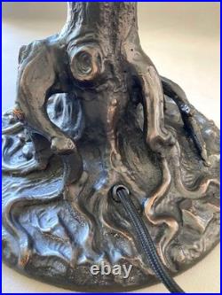 Unique Art Glass & Metal Company NY Tree Trunk Base Bronze Lamp Slag Glass Shade