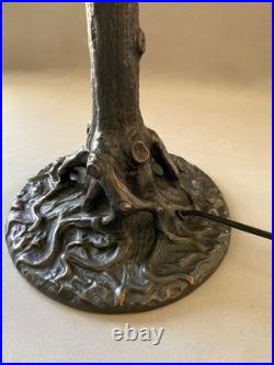 Unique Art Glass & Metal Company NY Tree Trunk Base Bronze Lamp Slag Glass Shade