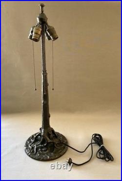 Unique Art Glass & Metal Company NY Tree Trunk Base Bronze Lamp Slag Glass Shade