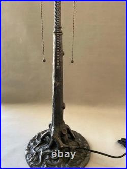 Unique Art Glass & Metal Company NY Tree Trunk Base Bronze Lamp Slag Glass Shade