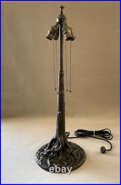 Unique Art Glass & Metal Company NY Tree Trunk Base Bronze Lamp Slag Glass Shade