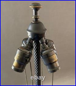 Unique Art Glass & Metal Company NY Tree Trunk Base Bronze Lamp Slag Glass Shade