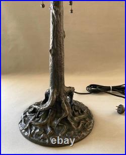 Unique Art Glass & Metal Company NY Tree Trunk Base Bronze Lamp Slag Glass Shade