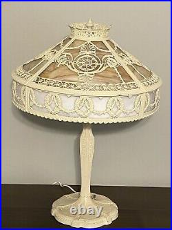 Unique Art Nouveau 5 Panel Caramel Slag Glass Table Lamp