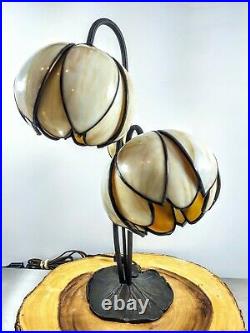 Unsigned Art Nouveau Lily Pad Slag Glass Handel STYLE Bronze Lamp