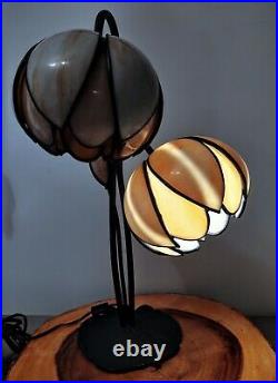 Unsigned Art Nouveau Lily Pad Slag Glass Handel STYLE Bronze Lamp