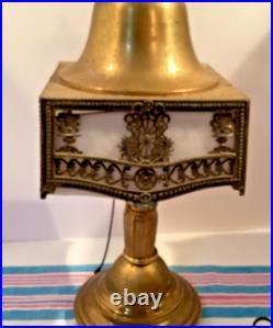 Unusual Antique Brass Boudoir Lamp White Slag Glass Shade PBL Co. #4910