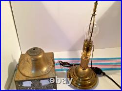Unusual Antique Brass Boudoir Lamp White Slag Glass Shade PBL Co. #4910