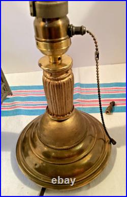 Unusual Antique Brass Boudoir Lamp White Slag Glass Shade PBL Co. #4910