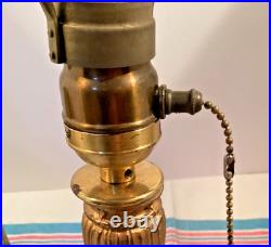 Unusual Antique Brass Boudoir Lamp White Slag Glass Shade PBL Co. #4910