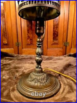 Unusual Antique Lamp With Hanging Slag Glass Asian Scenic Shade