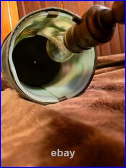 Unusual Antique Lamp With Hanging Slag Glass Asian Scenic Shade