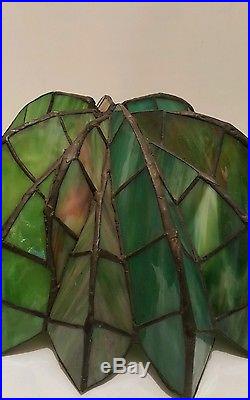 Unusual Antique Stained Glass Slag Lamp Shade