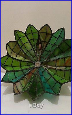 Unusual Antique Stained Glass Slag Lamp Shade