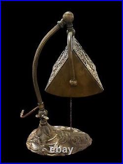 Unusual Art Nouveau Adjustable Slag Glass Desk Lamp 15 X 10 1/2 X 8