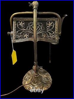 Unusual Art Nouveau Adjustable Slag Glass Desk Lamp 15 X 10 1/2 X 8