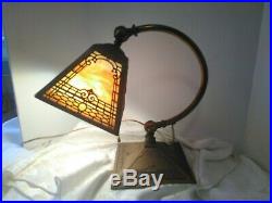 Unusual Slag Glass Brass Lamp, Variable positions