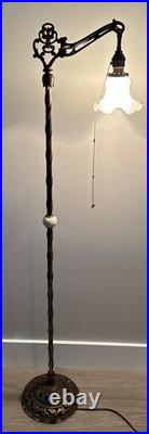 Uranium Akro Slag Floor Lamp Glowing Glass Ball Art Deco And Globe 58T Vintage
