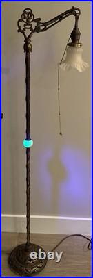 Uranium Akro Slag Floor Lamp Glowing Glass Ball Art Deco And Globe 58T Vintage