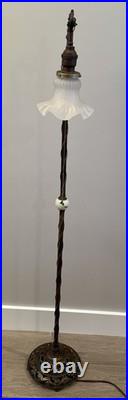 Uranium Akro Slag Floor Lamp Glowing Glass Ball Art Deco And Globe 58T Vintage