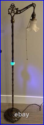 Uranium Akro Slag Floor Lamp Glowing Glass Ball Art Deco And Globe 58T Vintage