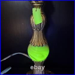 Uranium Glass Table Lamp Houze Akro Agate Slag Antique Vintage Art Deco Style
