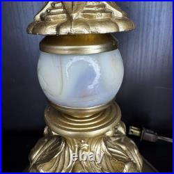 Uranium Glass Table Lamp Houze Akro Agate Slag Antique Vintage Art Deco Style
