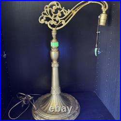 Uranium Slag Glass Bridge Arm Table Lamp Art Deco Vtg Antique Houze Akro Agate